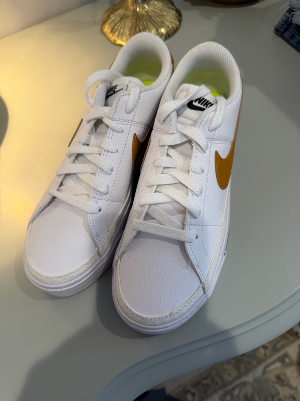 Nike Court Legacy Sneakers with Gold Swoosh Accent